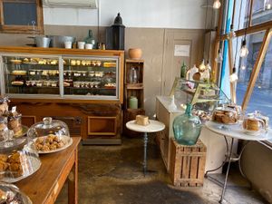 Cookies on the right, cakes and tarts at the back at La Besnéta in Barcelona
