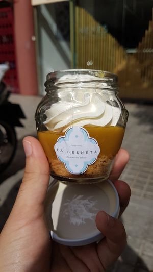 Lemon pie in a jar at La Besnéta in Barcelona