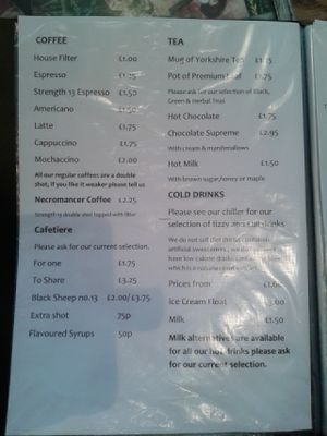 Drinks menu at Labyrinth Holistic Cafe in Stockton On Tees