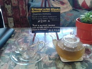 Lemon menthol loose leaf tea and daily special at Labyrinth Holistic Cafe in Stockton On Tees