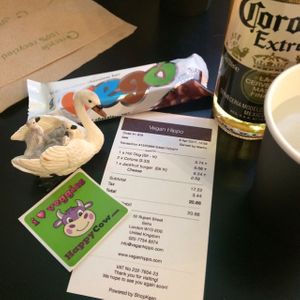 At our table at Vegan Hippo in London