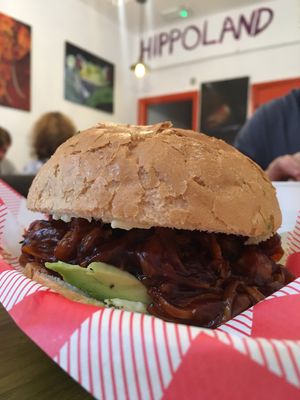 jack fruit burger  at Vegan Hippo in London
