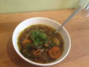 Mushroom soup at Organitheka in Warsaw