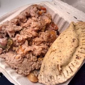 Fried rice and a Jamaican patty at Food Noise in Dartmouth