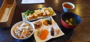 Vegan. ¥1100 set. I also got some optional coffee and melon for ¥200 more. at Sakura Saku in Himeji