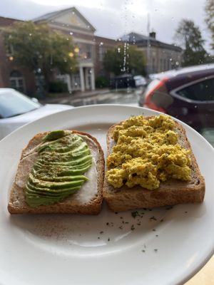 Avocado toast and tofu scramble   at Zoot Coffee in Camden