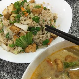 Vegan fried rice (and a laksa). at Yummy Noodle in Cairns
