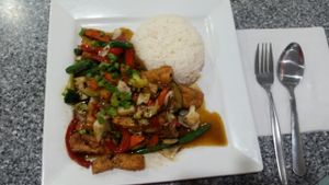 chilli lemon grass with tofu yum! at Yummy Noodle in Cairns