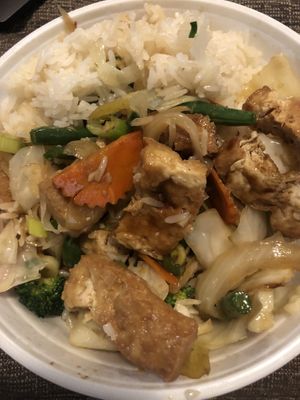 Vegan vegetables and rice with hoisin at Yummy Noodle in Cairns