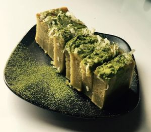 Matcha Mochi Cake at Dobra Tea in Asheville