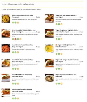 Vegan dishes at IndiGo Indian Bistro in Manchester