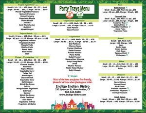 Party Trays Menu @ Indigo Indian Bistro Manchester CT at IndiGo Indian Bistro in Manchester