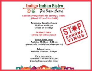 STOP COVID-19 at IndiGo Indian Bistro in Manchester