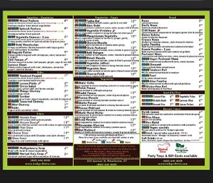 Indigo Vegetarian Menu - all the vegan items marks (V)  at IndiGo Indian Bistro in Manchester