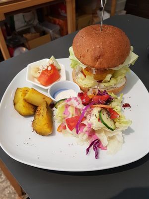 Delicious Chickpea burger! at MuYe - Mottainai in Kaohsiung