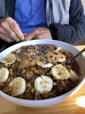 So cal Açaí bowl:  sorbet, peanut butter, cocoa nibs and goji  at Homespun Kitchen - Previously Happy Cup in Atlantic Beach
