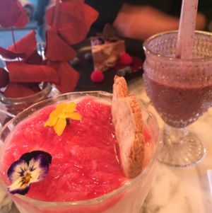 beautiful rhubarb fool, Superhero shake and 'cheese'cake at Redemption - Chepstow in West London