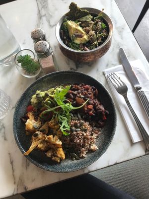 Daily buddha bowl & kale salad on side at Redemption - Chepstow in West London