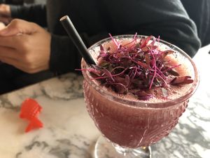 heart beets - beetroot, orange, lime, ginger, coconut water
 at Redemption - Chepstow in West London