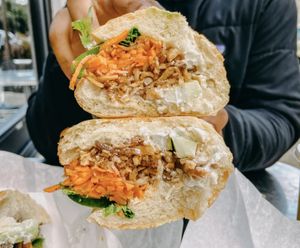 Crispy tofu sandwich at Dinosaurs - Market St in San Francisco