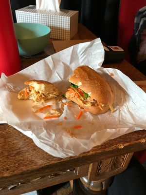 crispy tofu sandwich, so good!! at Dinosaurs - Market St in San Francisco