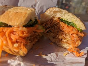 Split action bahn mi. at Dinosaurs - Boardman Pl in San Francisco