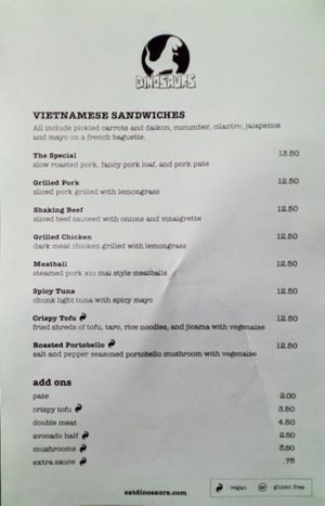 menu page at Dinosaurs - Boardman Pl at Dinosaurs - Boardman Pl in San Francisco