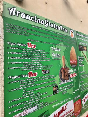 Vegan menu at Arancinaglutenfree in Siracusa