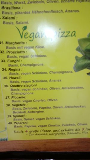 Menu card in german at Pizzeria Fernando in Kolobrzeg