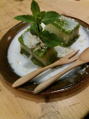 vegan steamed tapioca pandan dessert  at Memoires d'Indochine in Mannheim
