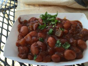 Vegan baked beans at Biker Jim's in Highlands Ranch