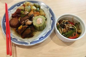 There are stuffed bitter melon, pumpkin, tofu made in every ways possible, vegetables cooked in coconut curry and taro. at Pho Da Son in Montreal