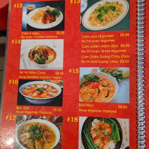 Menu at Pho Da Son in Montreal