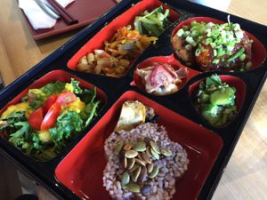 Chickpea Hamburg “Steak” Lg Bento at Tama Organic Life in Vancouver