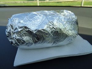 Burrito comes wrapped in foil great for picnics at the beach. at Effin Burritos in Geneva