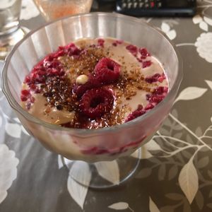 Banana and raspberry mousse.  at Casse-Noisette in Le Havre