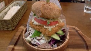 Tartar burger...looks better than it was, and very difficult to actually try to eat.  at Veganic To Go in Tokyo