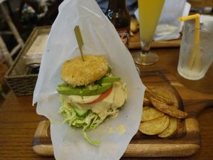 My girlfriend wanted glutenfree bread and they were very accommodating and made this "ricebread". 5+, love this place! So good burgers! at Veganic To Go in Tokyo