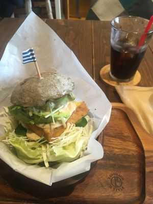 Avocado tofu burger  at Veganic To Go in Tokyo
