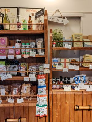 Small vegan shop section inside the cafe at Veganic To Go in Tokyo