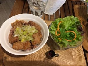 Rice bowl (lemon and salt, maybe?) and simple salad ¥1280 at Veganic To Go in Tokyo