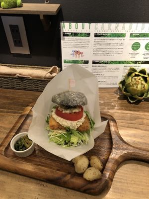 Fish burger  at Veganic To Go in Tokyo