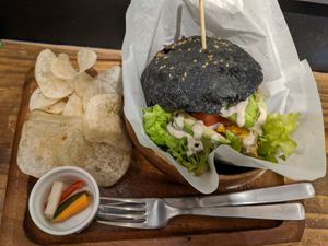Tofu burger at Veganic To Go in Tokyo