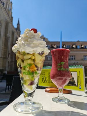 Fruit Salad and Smoothie 😊❤💚 at Wake Up Juice Bar in Novi Sad