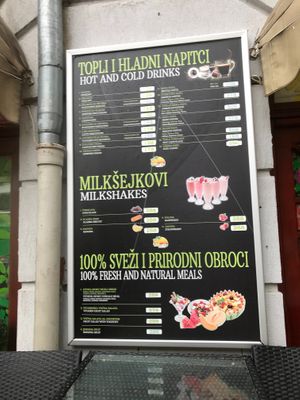 Outside menu at Wake Up Juice Bar in Novi Sad