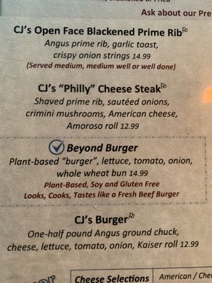 Menu Sample at CJ's on the Bay in Marco Island