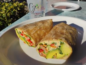Veggie wrap (with no mushrooms but with optional avocado added) at CJ's on the Bay in Marco Island