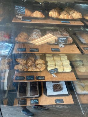 Croissants, cinnamon rolls, scones, biscuits, and brownies at Fat Cats in Austin