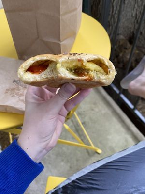 so good; def eat hot. i love the salty bread so much!  at Fat Cats in Austin