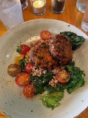 My entree was the sweet potato black bean patty - some heat, very flavorful !  at Salt of the Earth in Fennville